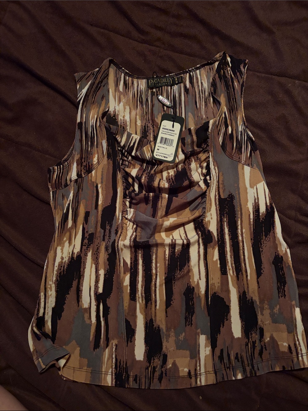 Picadilly Fashion Brown and Tan Abstract Print Sleeveless Camisole